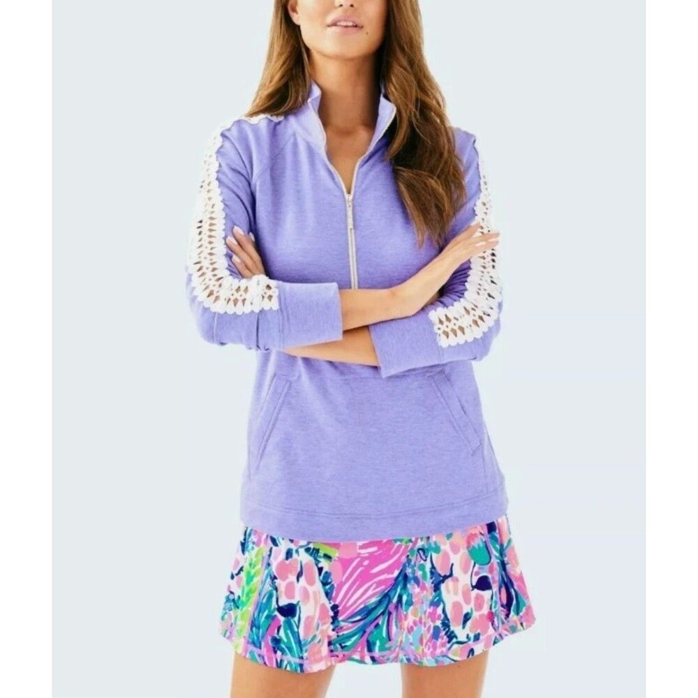 Lilly Pulitzer Sz XXS Heathered Lilac Purple Lace Sleeves Skipper Popover Preppy